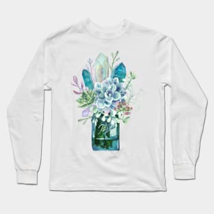 Succulent, crystal, bouquet, crystals, cacti, flowers, ball jar, vase, watercolor Long Sleeve T-Shirt